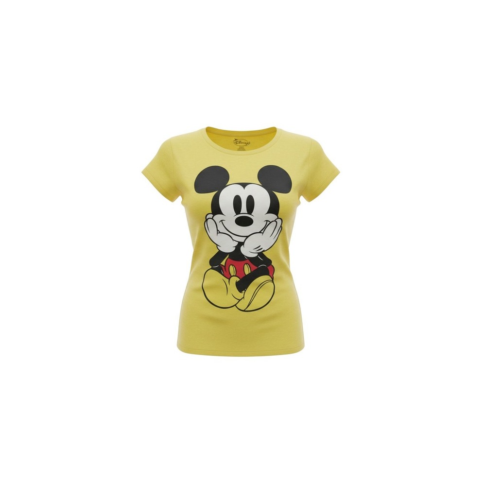 Disney Mickey Mouse T-Shirt Womens XL Yellow Front Back Graphic JT8754
